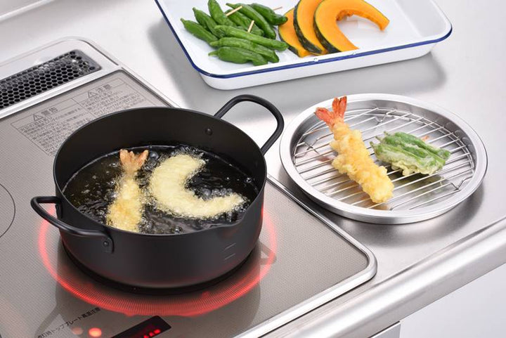 Two-handed tempura pot 20 cm w/ oil drain tray